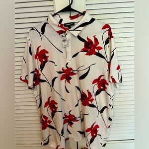 EXPRESS | Casual Polo | Flower Design | White/Pink | Size XL |